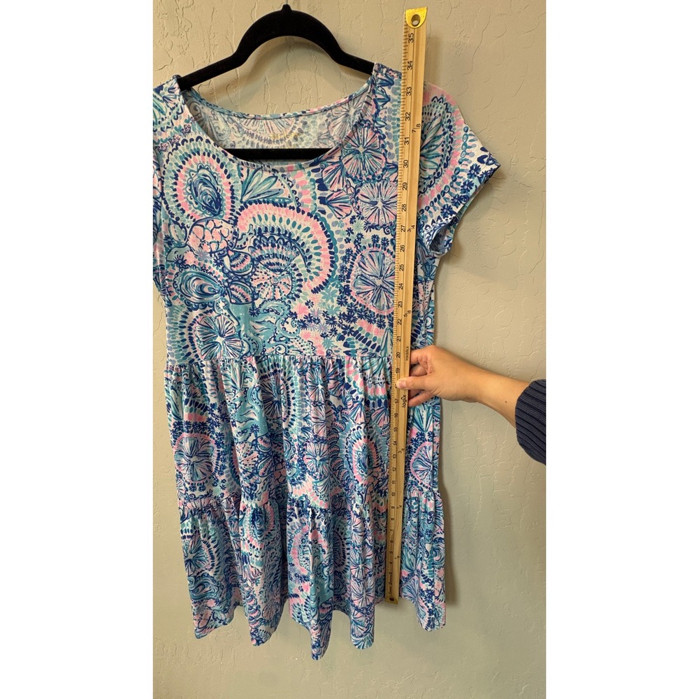 Lilly Pulitzer Geanna Tiered Cotton Shift Dress Blue Pink Shell Print Sz S - Picture 5 of 7